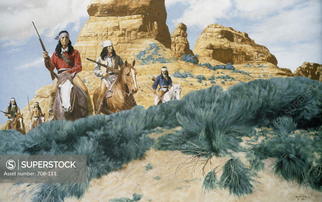 Stock Photo: 708-111 Party Of Native Americans On Horseback  1985 Borack, Stanley(1927- American)  