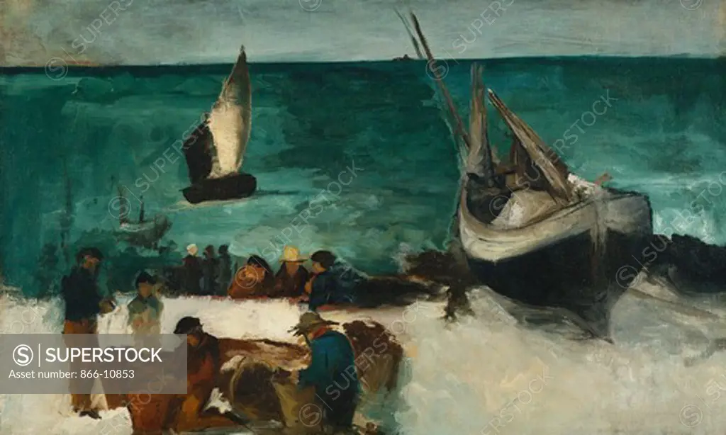 Fishing Boats and Fishermen; Marine a Berck: Bateaux de Peche et Pecheurs. Edouard Manet (1832-1883). Oil on canvas. Painted in 1873. 49 x 79.5cm.