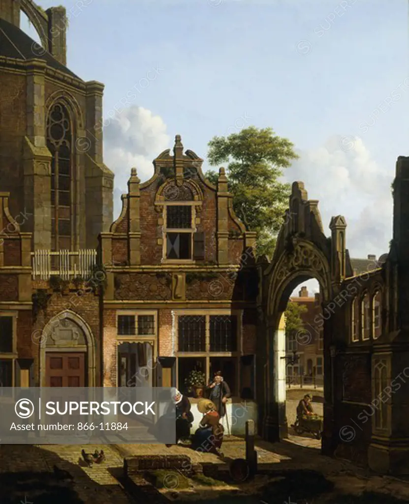 A Dutch Courtyard. Jan Hendrick Verheyden (1778-1846). Oil on panel. Signed and dated 1822. 77.5 x 63.5cm