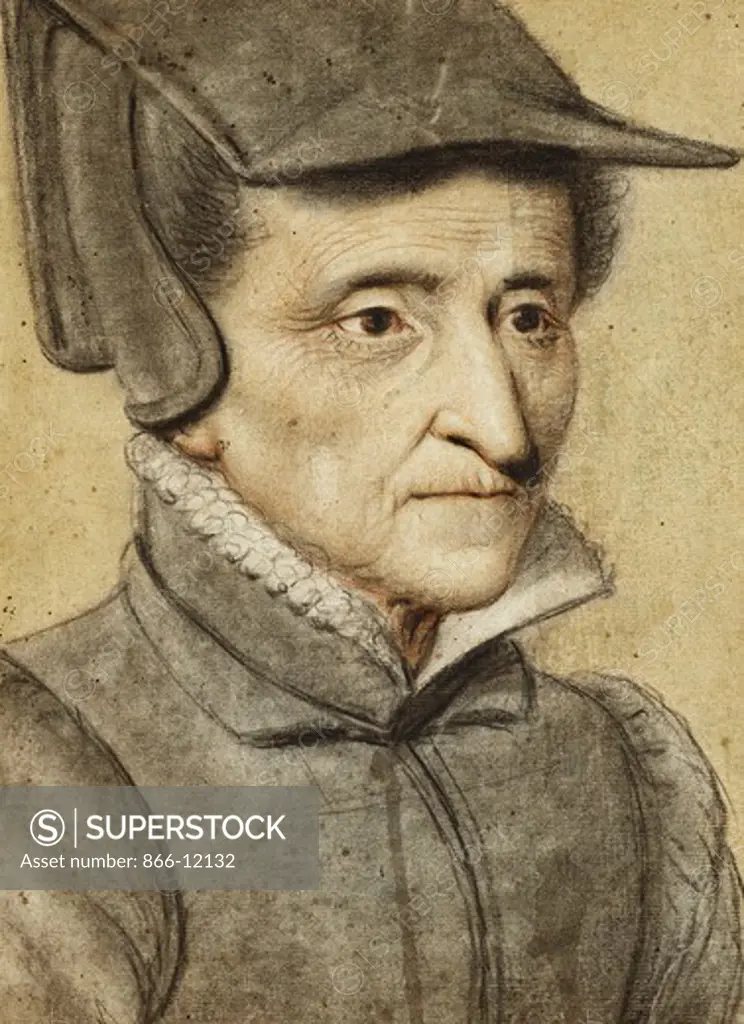 Portrait Head of an Old Woman. Lagneau (active ca. 1590 - ca. 1610). Black and red chalk and wash, the background with light green chalk and wash. 28.7 x 20.9cm.