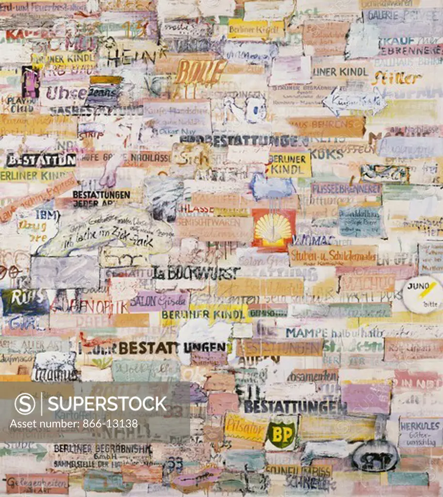 Berlin Letter; Berliner Brief. Gerhard Hoehme (1920-1989). Acrylic, pencil and canvas collage on canvas. Dated January-February 1966. 200 x 360cm. Part of a diptych.