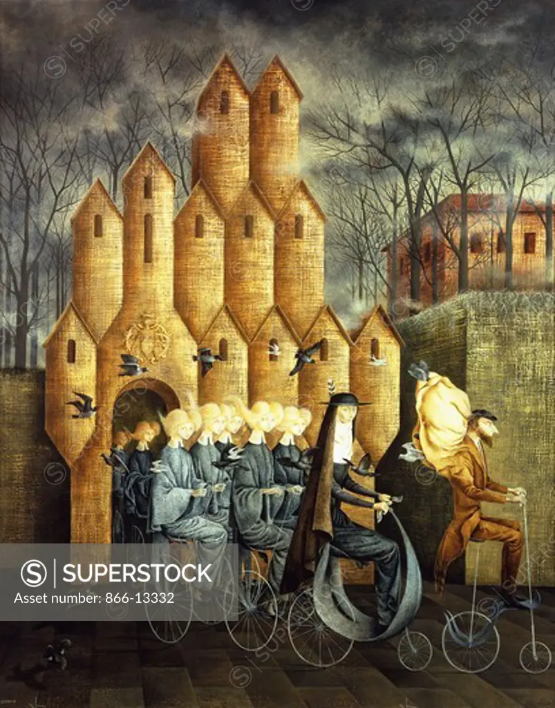 To the Tower; Hacia La Torre. Remedios Varo (1908-1963). Oil on masonite. Painted in 1961. 123 x 100cm.