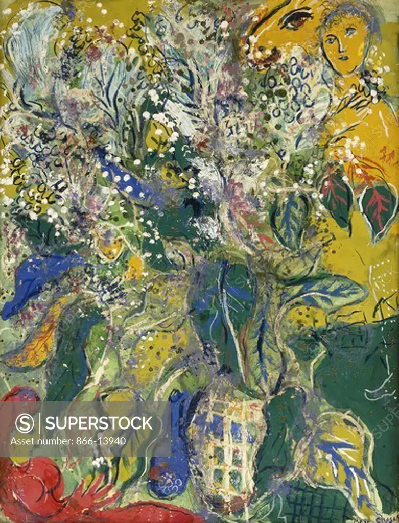 Flowers and Figures; Fleurs et Figures. Marc Chagall (1887-1985). Oil on board. Painted circa 1940. 65 x 49.5cm.