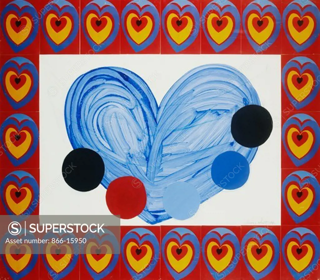 Collage of Hearts. Terry Frost (1915-2003). Oil and Collage on paper. Dated  1987. 104 x 120cm