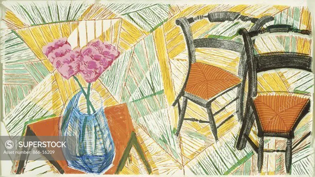 Walking Past Two Chairs. David Hockney (b. 1937). Lithograph and screenprint. Signed and dated 1984-6. 55.9 x 100.4cm. Edition 3/38.