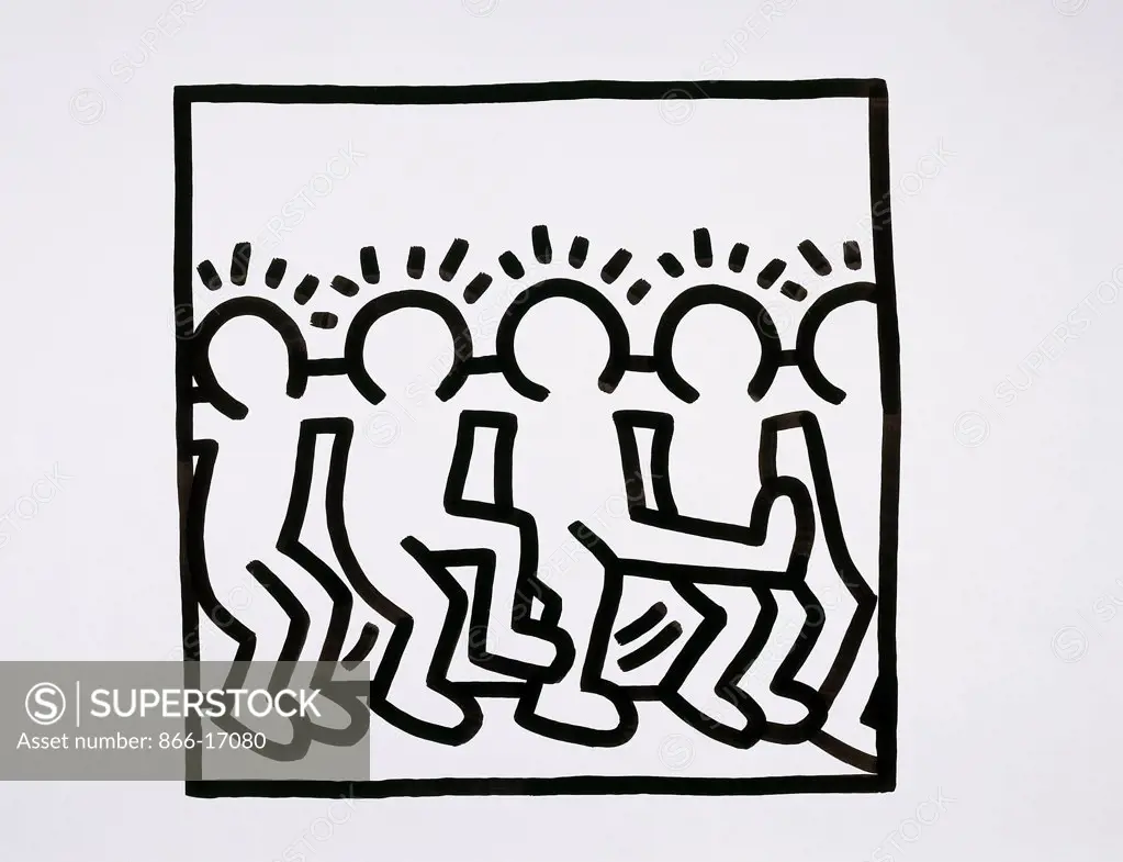 Untitled. Keith Haring (1958-1990). Brush and black ink on paper. Painted in 1988. 50.2 x 65.1cm.