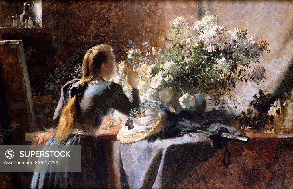 Stock Photo: 866-17291 Visiting the Studio. Frans Mortelmans (1865-1936). Oil on canvas. 111.5 x 171.5cm