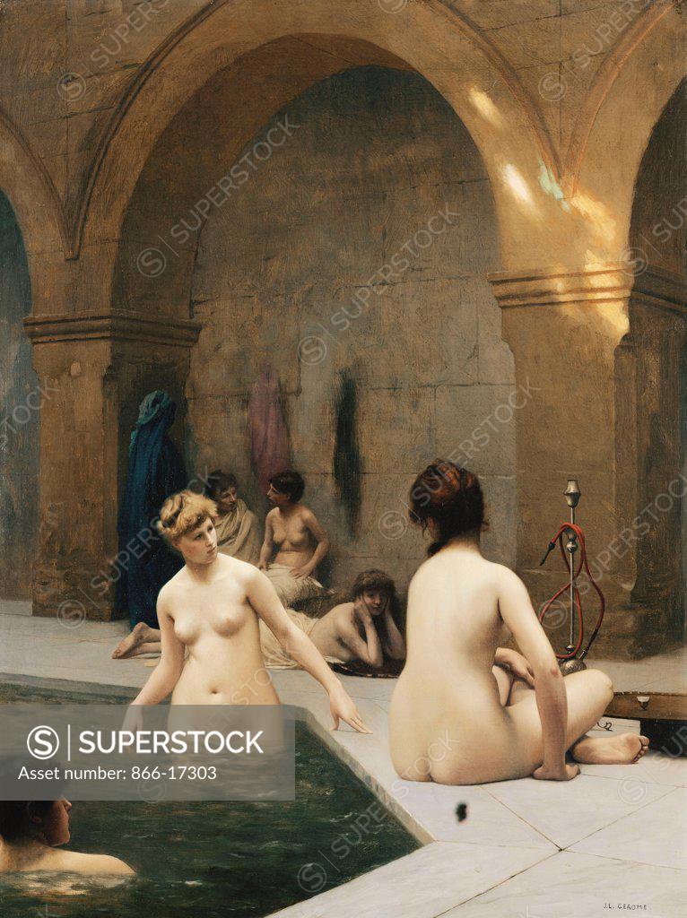 Stock Photo: 866-17303 The Bathers; The Baigneuses. Jean Leon Gerome (1824-1904). Oil on canvas. Painted circa 1889. 61.5 x 46cm.