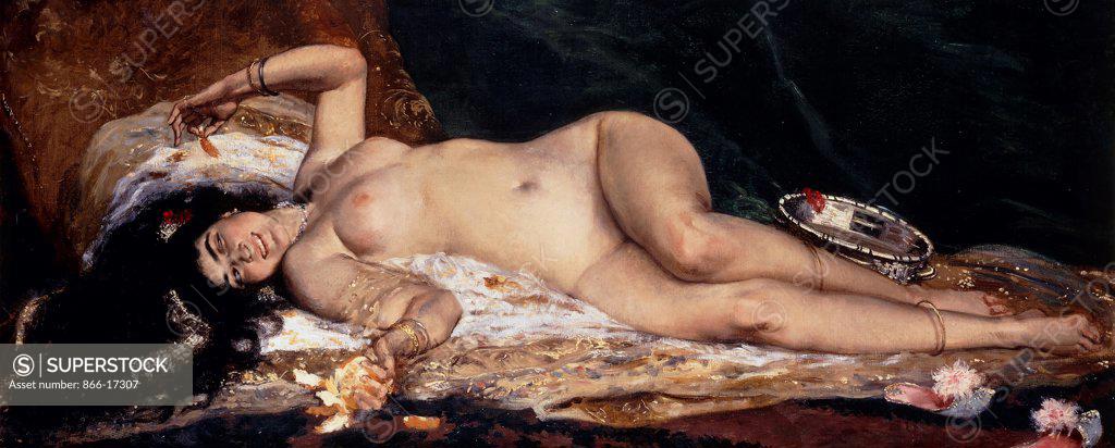 Stock Photo: 866-17307 An Odalisque. Ferdinand Roybet (1840-1920). Oil on canvas. 76.2 x 173cm.