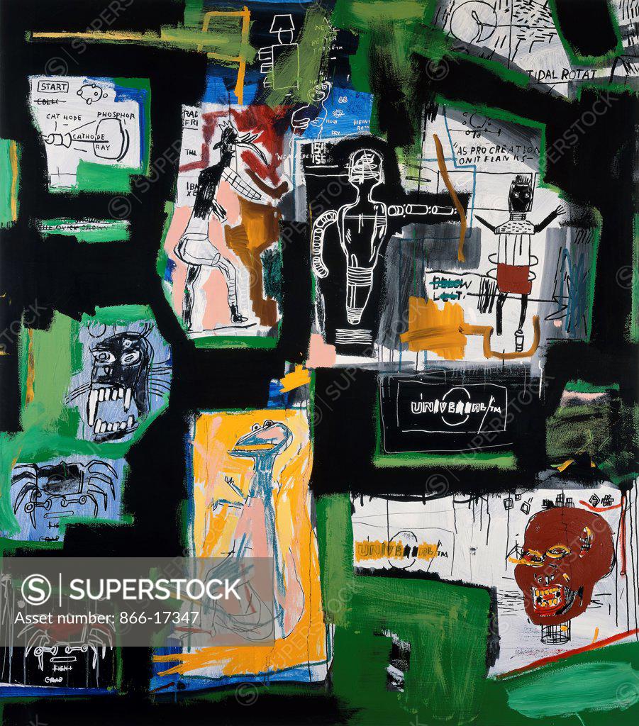 Stock Photo: 866-17347 Untitled. Jean Michel Basquiat (1960-1988). Acrylic, oilstick and silkscreen on canvas. Painted in 1984. 223.5 x 195.5cm.
