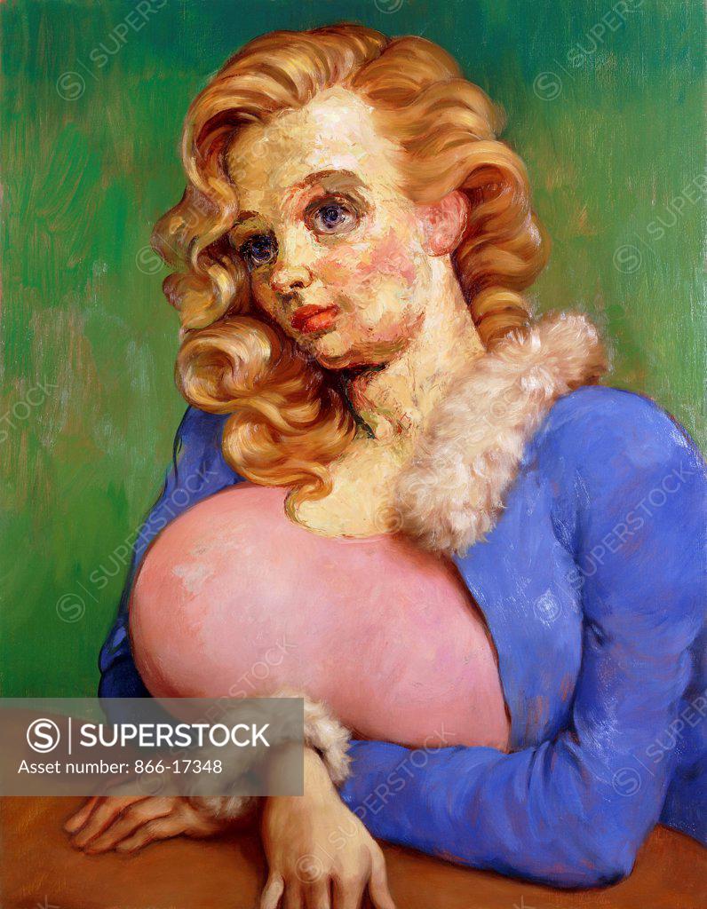 Stock Photo: 866-17348 The Magnificant Bosom. John Currin (b.1962). Oil on canvas. Painted in 1987. 91.7 x 71.2cm.