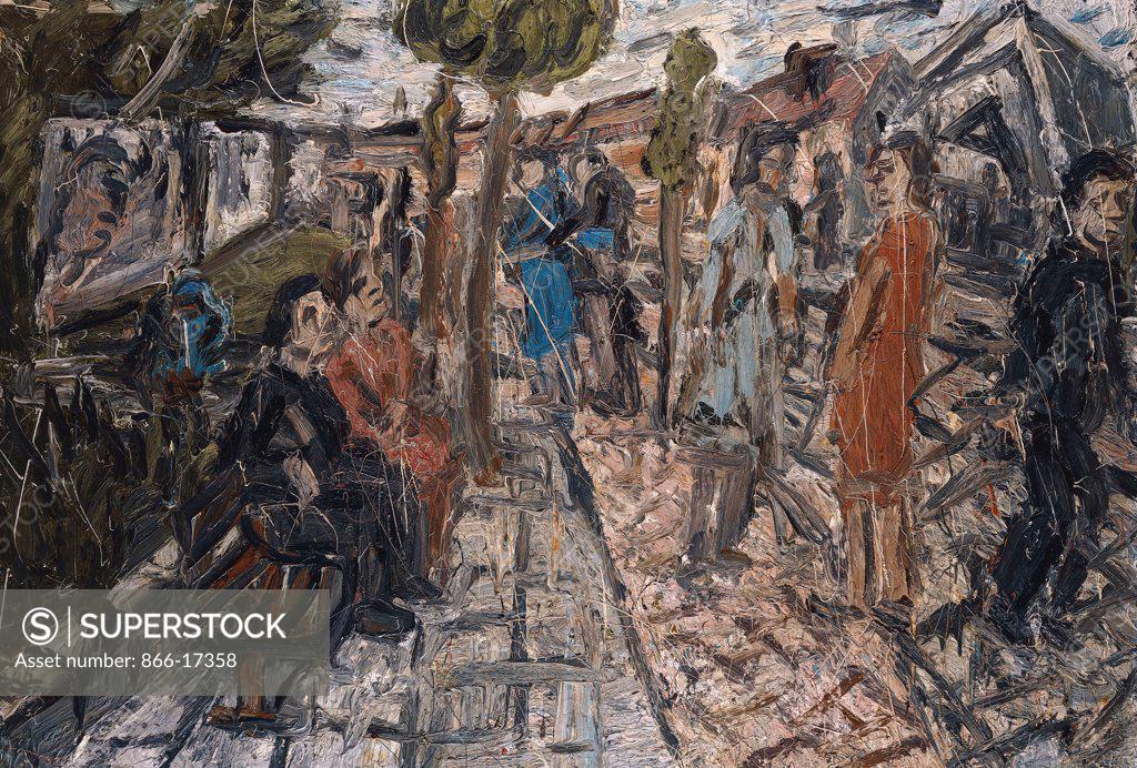 Stock Photo: 866-17358 A Street in Willesden. Leon Kossoff (b.1926). Oil on board. Painted in 1983. 137.1 x 198.2cm.