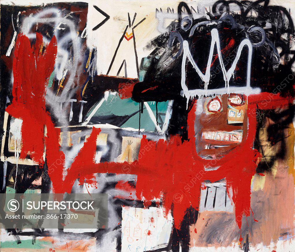 Stock Photo: 866-17370 Untitled. Jean Michel Basquiat (1960-1988). Acrylic, spray paint, oilstick and paper collage on canvas. Painted in 1981. 122 x 142.2cm.