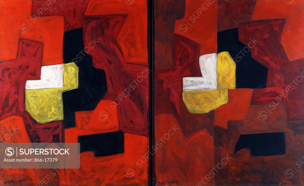 Stock Photo: 866-17379 Composition (Dyptich). Serge Poliakoff (1900-1969). Oil on canvas. Painted in 1967. 91 x 73cm.