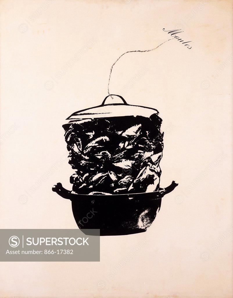 Stock Photo: 866-17382 Mussel in Casserole Dish; Casseole de Moules. Marcel Broodthaers (1924-1976). Photographic image on canvas. 100 x 80cm.