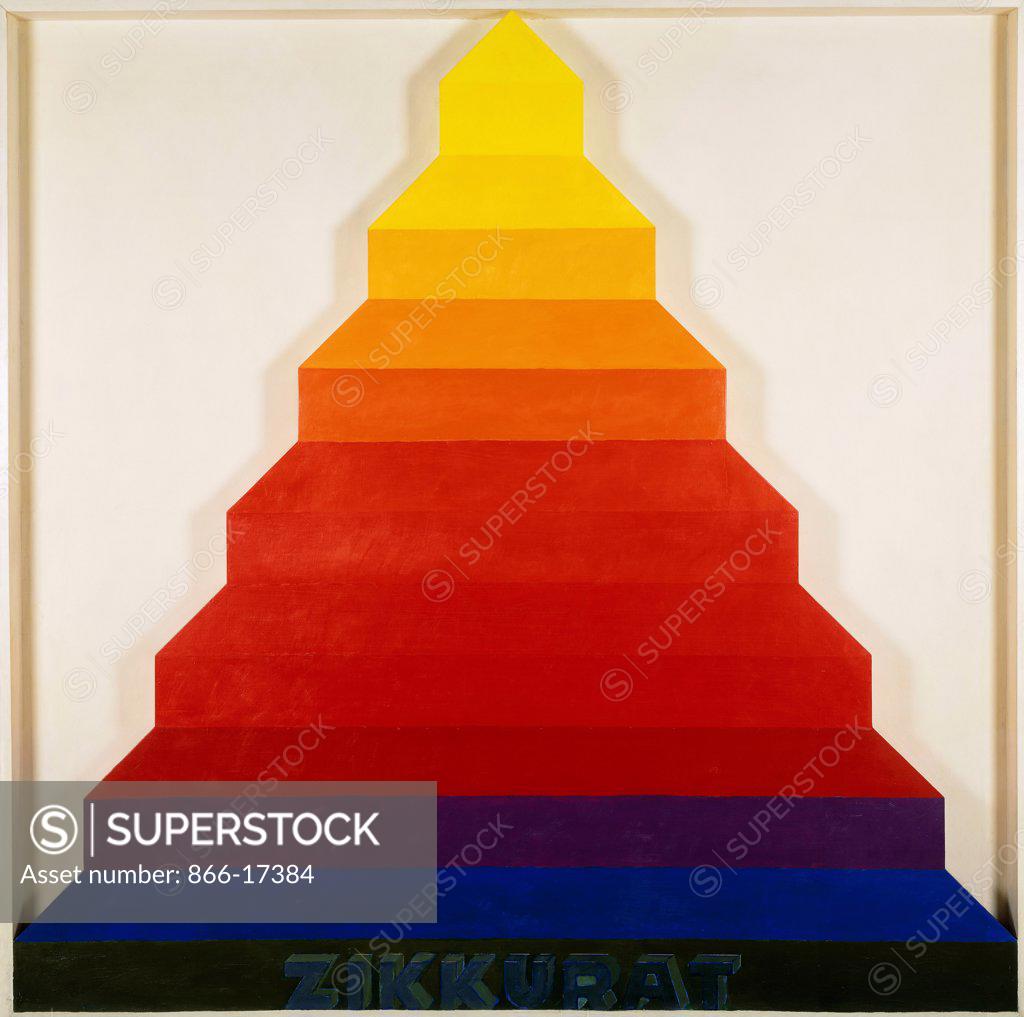 Stock Photo: 866-17384 Zigurat Spectrum. Joe Tilson (b. 1928). Oil and acrylic on wood relief. Dated 1967. 218 x 218 x 10cm.