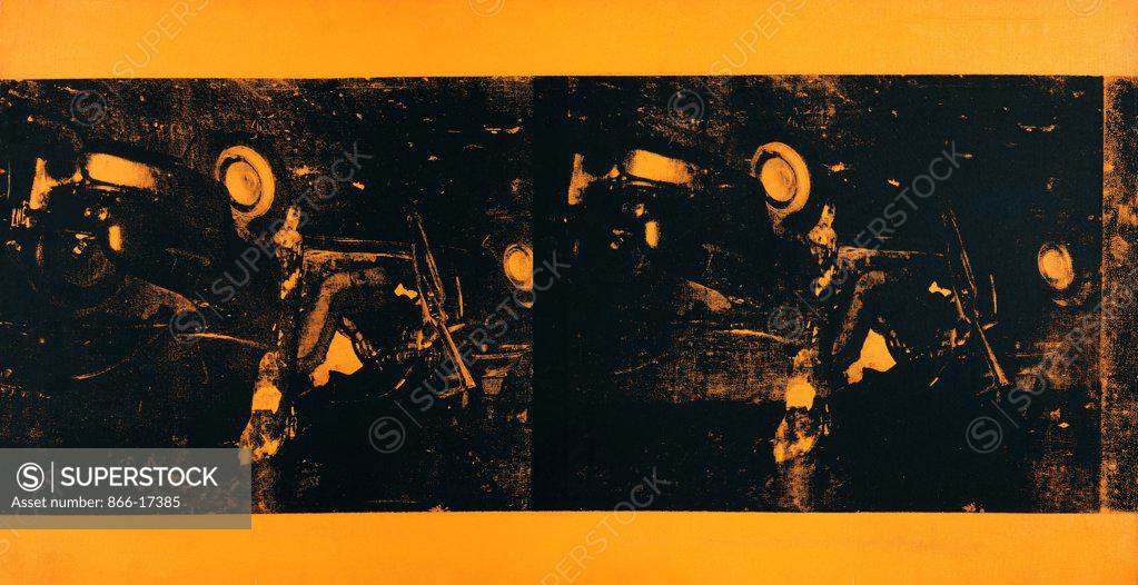 Stock Photo: 866-17385 Horizontal Orange Car Crash. Andy Warhol (1928-1987). Silkscreen on canvas. Dated 1963. 71 x 137cm.
