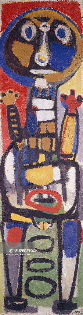 Stock Photo: 866-17389 Woman. Karel Appel (1921-2006). Oil on hessian. Signed and dated 1952. 220 x 60cm.
