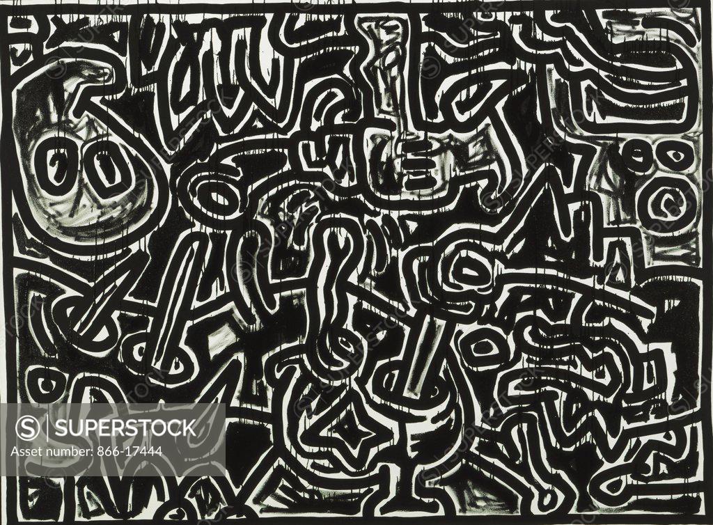 Stock Photo: 866-17444 The Assassination. Keith Haring (1958-1990). Acrylic and enamel on canvas. Executed 1988. 183.4 x 244.6cm.