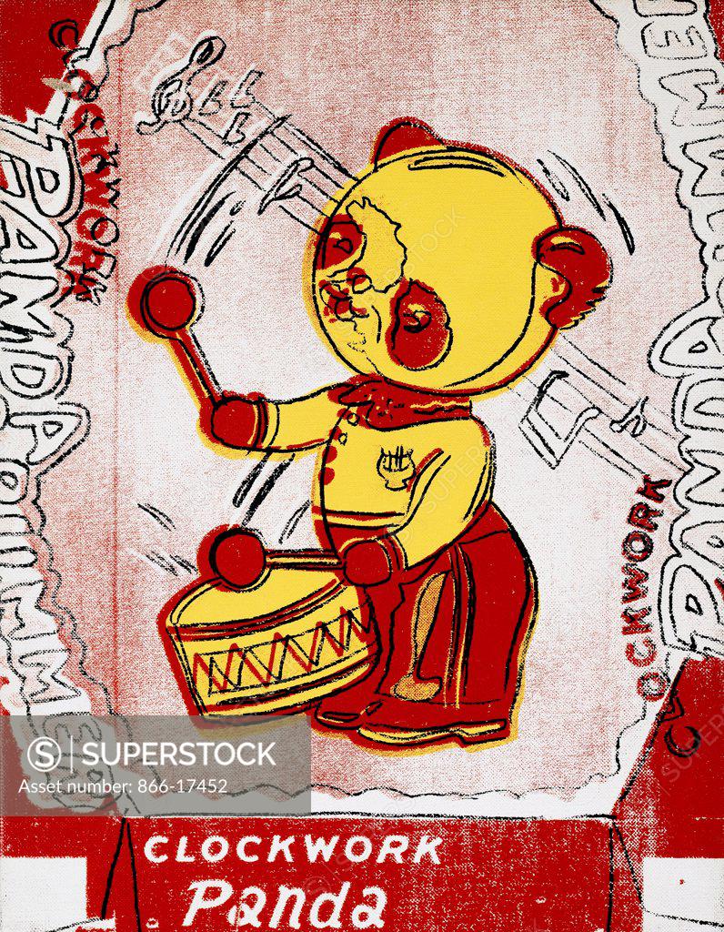 Stock Photo: 866-17452 Clockwork Panda Drummer. Andy Warhol (1930-1987). Synthetic polymer and silkscreen inks on canvas. Signed and dated 1983. 35.5 x 28cm.