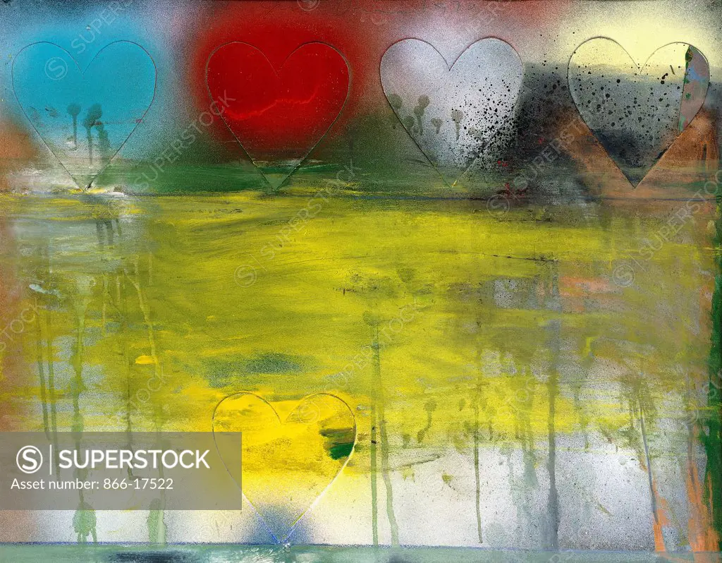 Small Heart Painting, No.35. Jim Dine (b.1935). Spray paint, oil and collage on paper. Executed in 1970. 57 x 72cm.