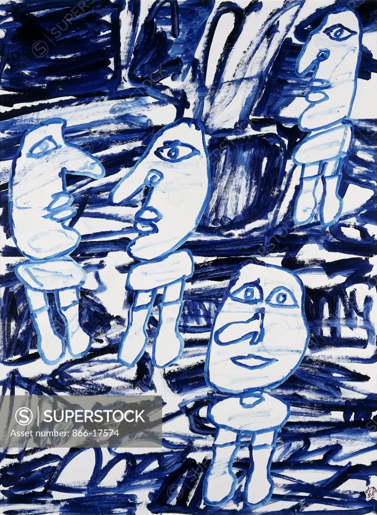Aleatoric Site with Four Characters; Site Aleatoire avec Quatre Personnages. Jean Dubuffet (1901-1985). Acrylic and paper collage on paper laid down on canvas. Signed and dated 1982. 131.1 x 95.5cm.