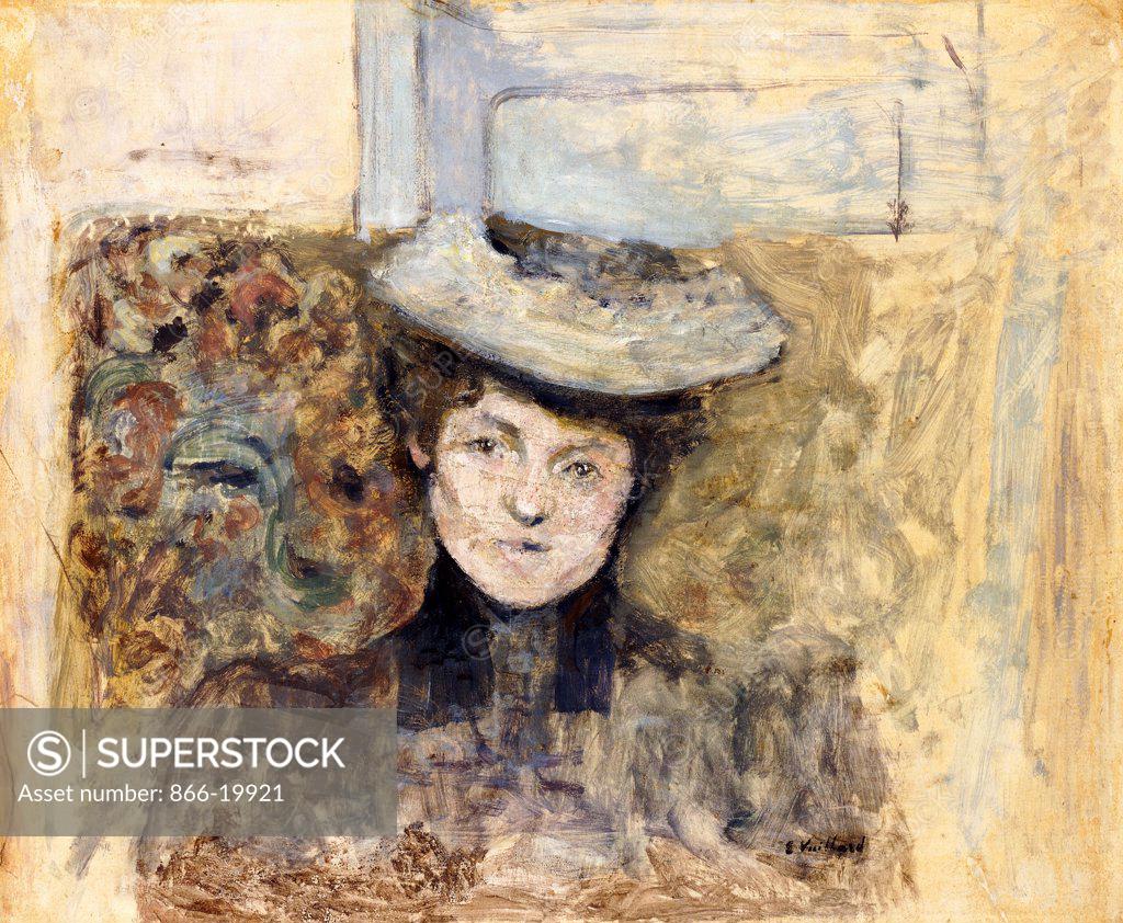 Stock Photo: 866-19921 Woman with Netted Hat; Femme au Chapeau de Tulle. Edouard Vuillard (1868-1940). Oil on board laid on canvas. Painted circa 1901-03. 37 x 46cm