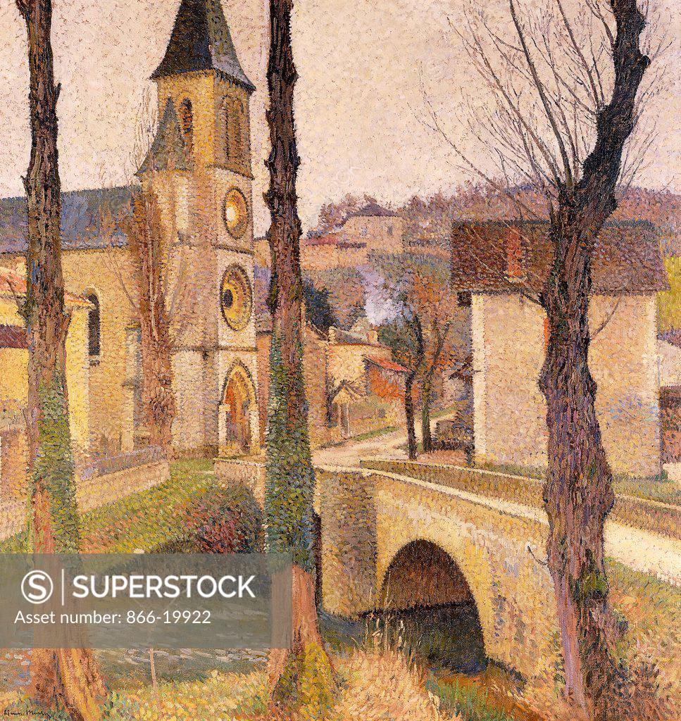 Stock Photo: 866-19922 The Bridge at Bastide-du Vert; Le Pont a la Bastide-du-Vert. Henri  Martin (1860-1943). Oil on canvas. Painted circa 1920. 116 x 110cm