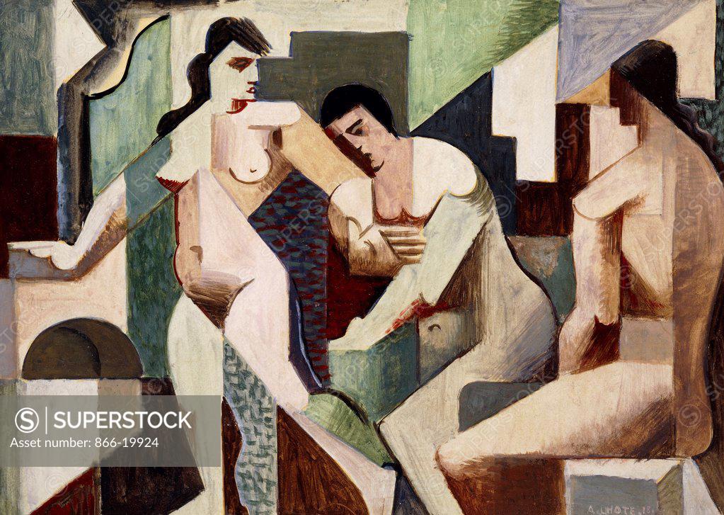 Stock Photo: 866-19924 Three Bathers; Trois Baigneuses.  Andre Lhote (1885-1962). Oil on paper laid on canvas. Painted in 1918. 40.5 x 56cm