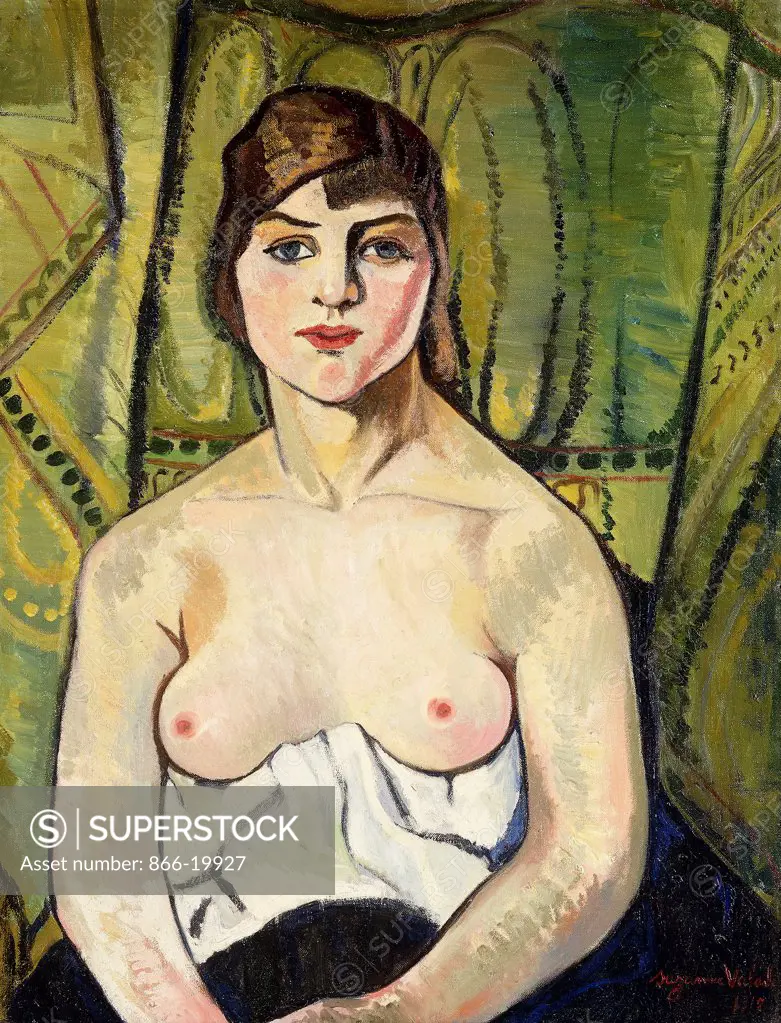 Woman with Bare Breasts (Self Portrait); Femme aux Seins Nus (Autoportrait). Suzanne Valadon (1865-1938). Oil on canvas. Painted in 1917. 65 x 50cm
