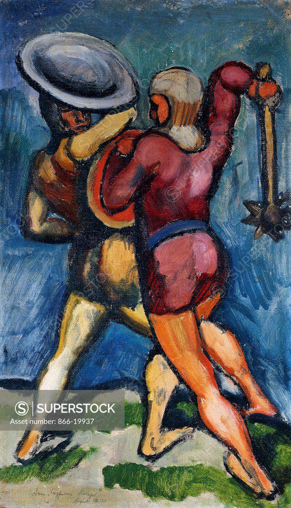 Stock Photo: 866-19937 Two Warriors; Zwei Kampfende. August Macke (1887-1914). Oil on canvas. Painted in 1910. 63 x 36.7cm