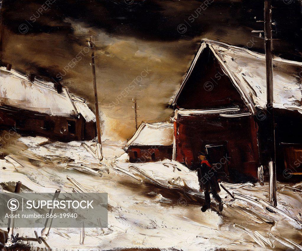 Stock Photo: 866-19940 Village Road under Snow; Route de Village sous la Neige. Maurice de Vlaminck (1876-1958). Oil on canvas. Painted circa 1930. 54 x 65cm