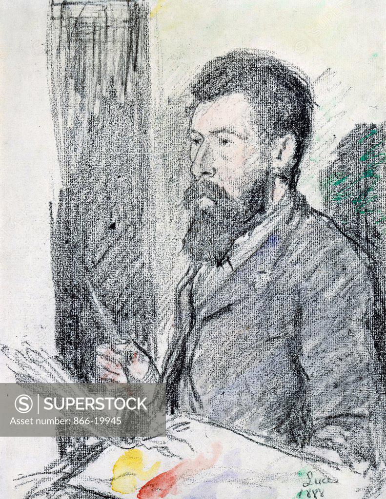 Stock Photo: 866-19945 Portrait of Georges Seurat (1859-1891). Maximilien Luce (1858-1941). Charcoal and watercolour on paper. Executed in 1888. 29.5 x 23cm.