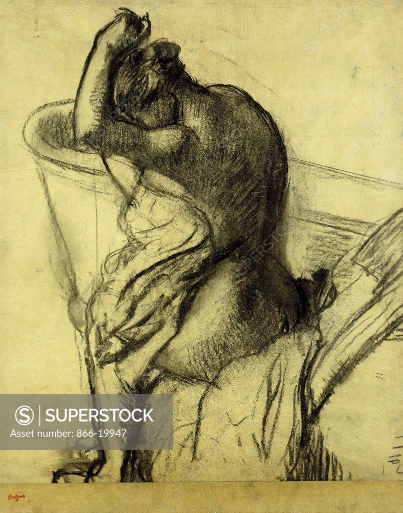Stock Photo: 866-19947 After the Bath; Apres le Bain. Edgar Degas (1834-1917). Charcoal on paper. Drawn in 1899. 60 x 48cm.