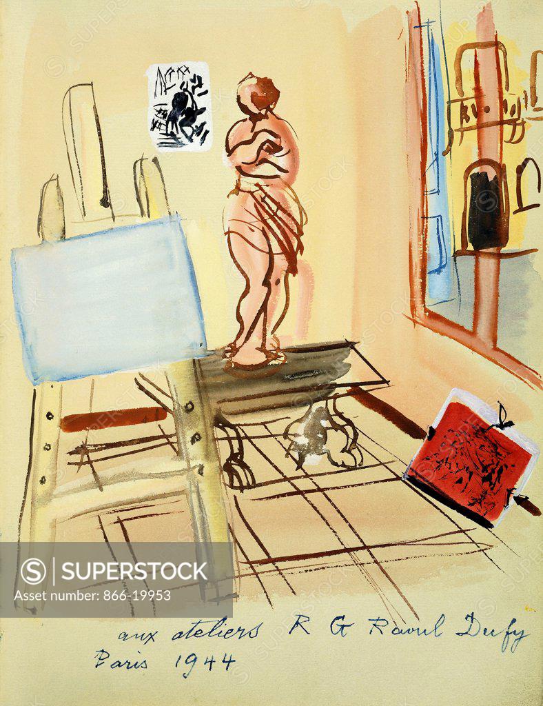 Stock Photo: 866-19953 In the Studio; Dans l'Atelier. Raoul Dufy (1877-1953). Gouache on paper. Executed in 1944. 26.9 x 20.5cm