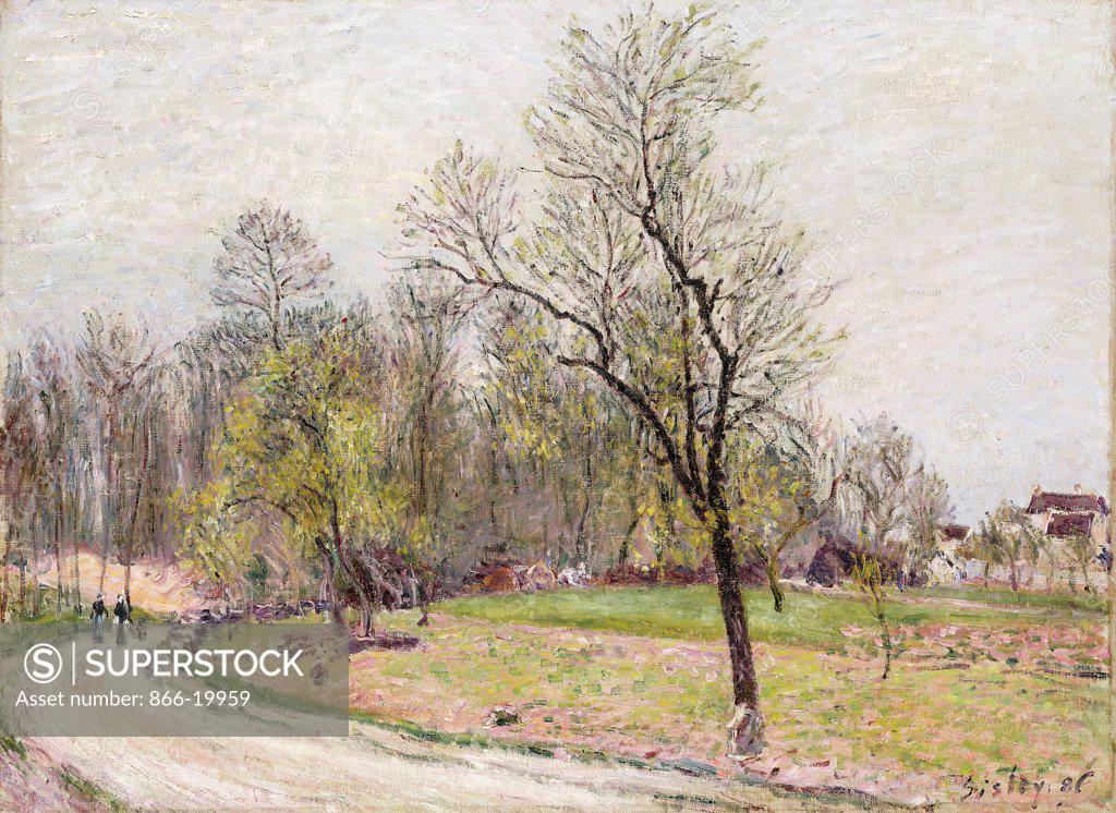 Stock Photo: 866-19959 The Edge of the Forest in Spring, in Evening; La Lisiere de la Foret au Printemps, le Soir. Alfred Sisley (1839-1899). Oil on canvas. Painted in 1886. 74 x 55cm.