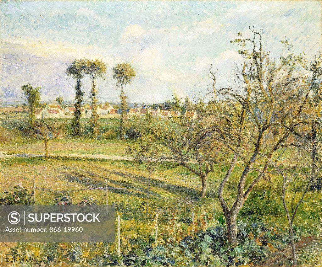 Stock Photo: 866-19960 Sunset at Valhermeil near Pontoise; Soleil couchant au Valhermeil, pres Pontoise. Camille Pissarro (1830-1903). Oil on canvas. Signed and dated 1880. 54 x 64.8cm.