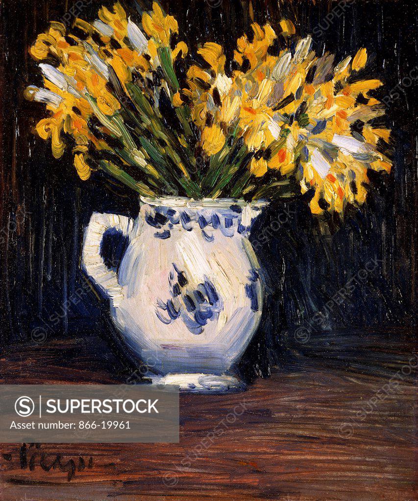 Stock Photo: 866-19961 Yellow Irises; Iris Jaunes. Pablo Picasso (1881-1973). Oil on canvas. Painted in 1901. 50 x 41 cm.
