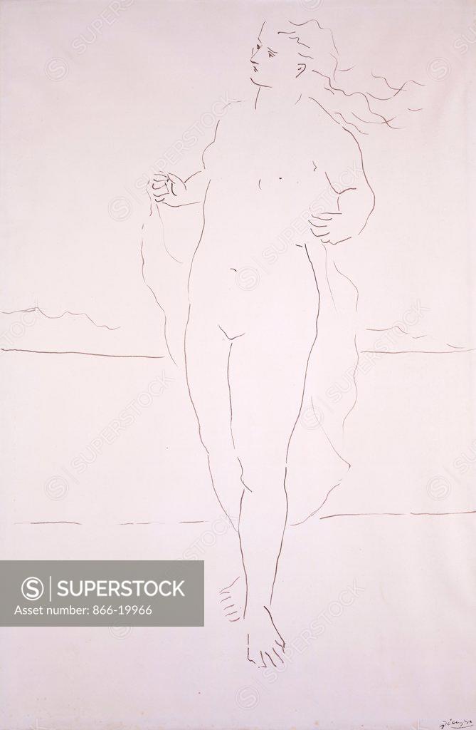 Stock Photo: 866-19966 Nude Woman; Femme Nue. Pablo Picasso (1881-1973). Black ink on paper. Painted in 1923. 108.5 x 72cm.
