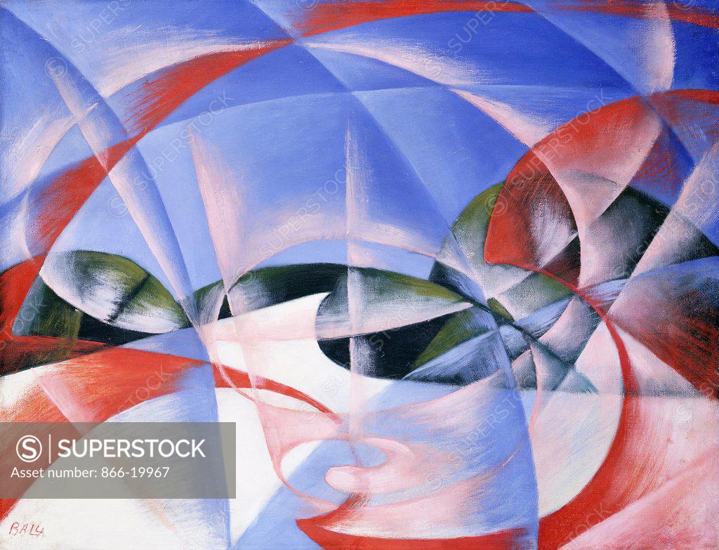 Stock Photo: 866-19967 Abstract speed, Racing Car; Velocita astratta- Auto in Corsa. Giacomo Balla (1871-1958). Oil on canvas. Signed and dated 1913. 50.5 x 65.6cm.