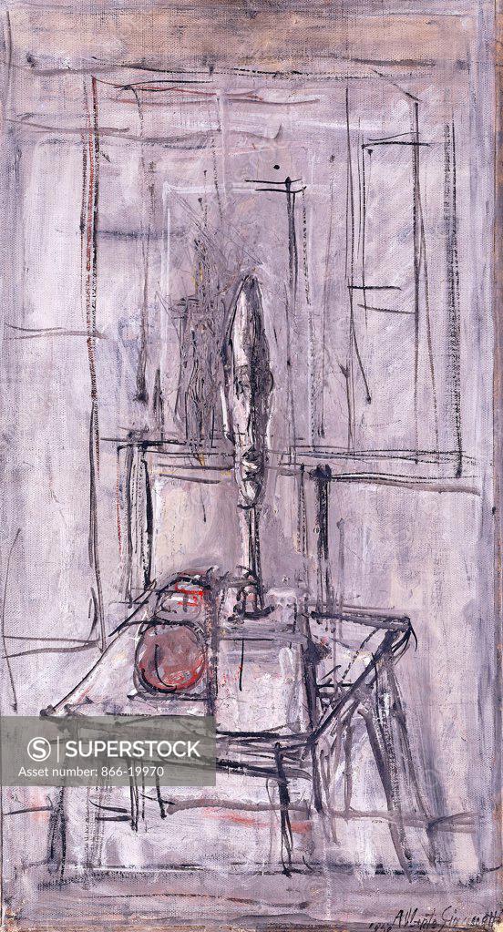Stock Photo: 866-19970 Still life in the Studio; Nature Morte dans l'Atelier. Alberto Giacometti (1901-1966). Oil on canvas. Painted in 1950. 57 x 31.2cm.