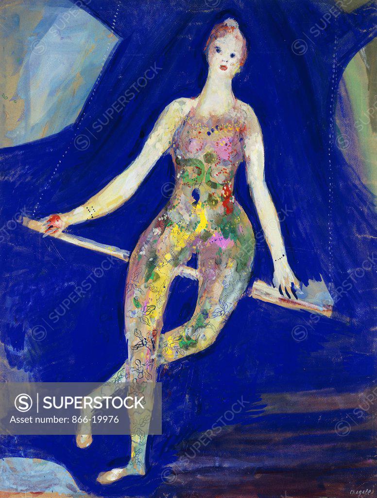 Stock Photo: 866-19976 Woman with Trapeze; Femme au Trapeze. Marc Chagall (1887-1985). Gouache on paper. Painted in 1927. 65.5 x 50cm.