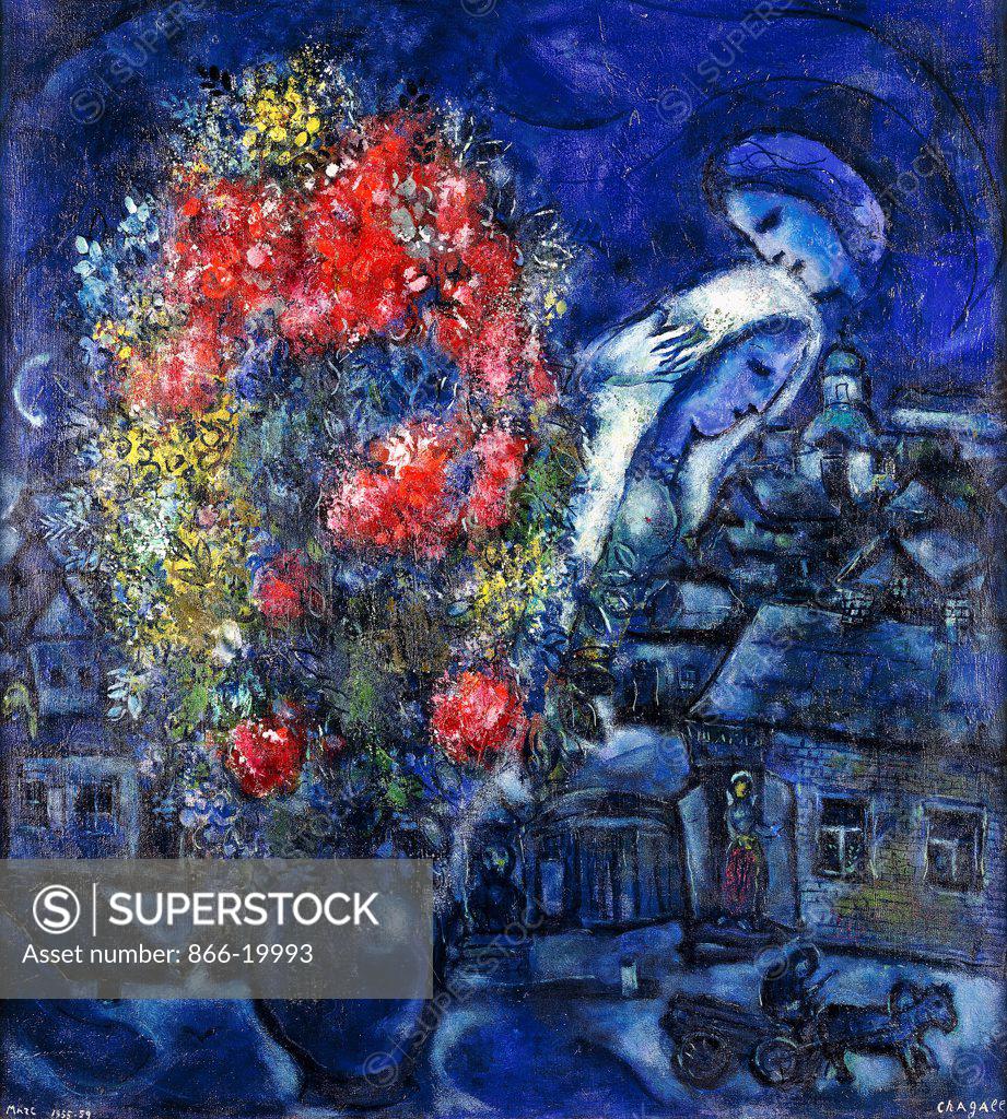 Stock Photo: 866-19993 The Blue Village; Le Village Bleu. Marc Chagall (1887-1985). Oil on canvas. Signed and dated 1955-1959. 78 x 71cm.