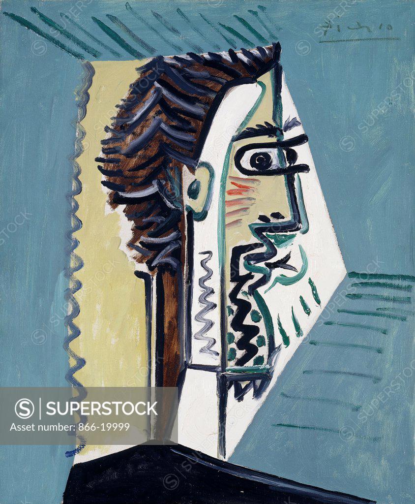 Stock Photo: 866-19999 Man's Head in Profile; Tete d'Homme de Profil. Pablo Picasso (1881-1973). Oil on canvas. Signed and dated 1963. 65 x 54cm.