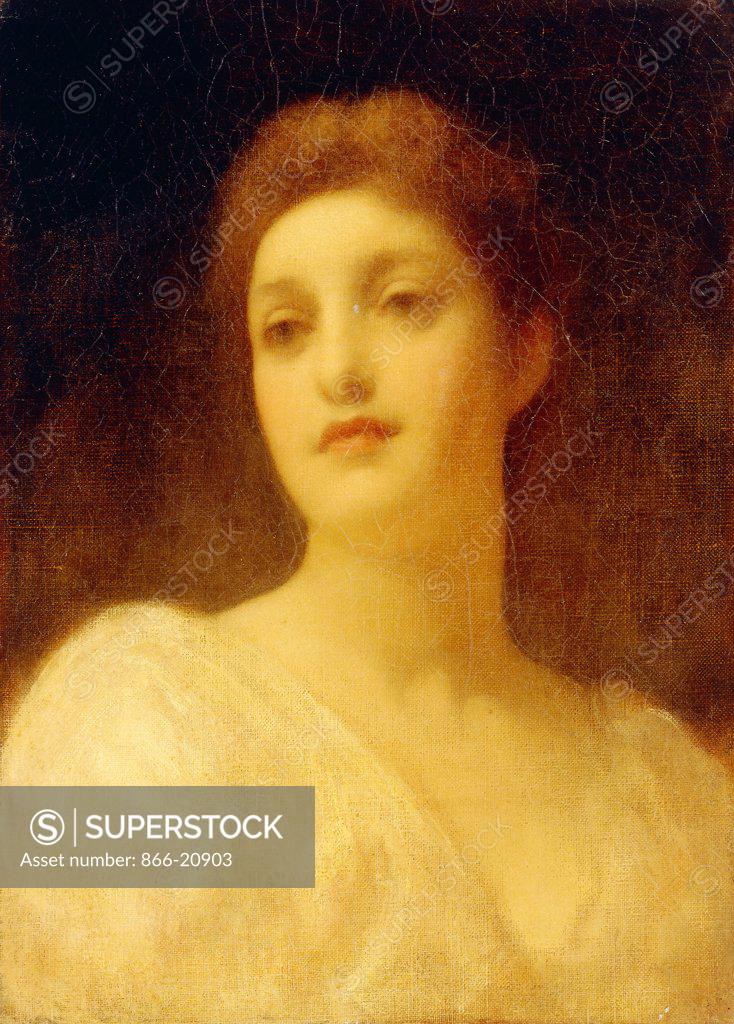 Stock Photo: 866-20903 The Head of a Girl. Frederic Leighton (1830-1896). Oil on canvas. 39.7 x 28.3cm.
