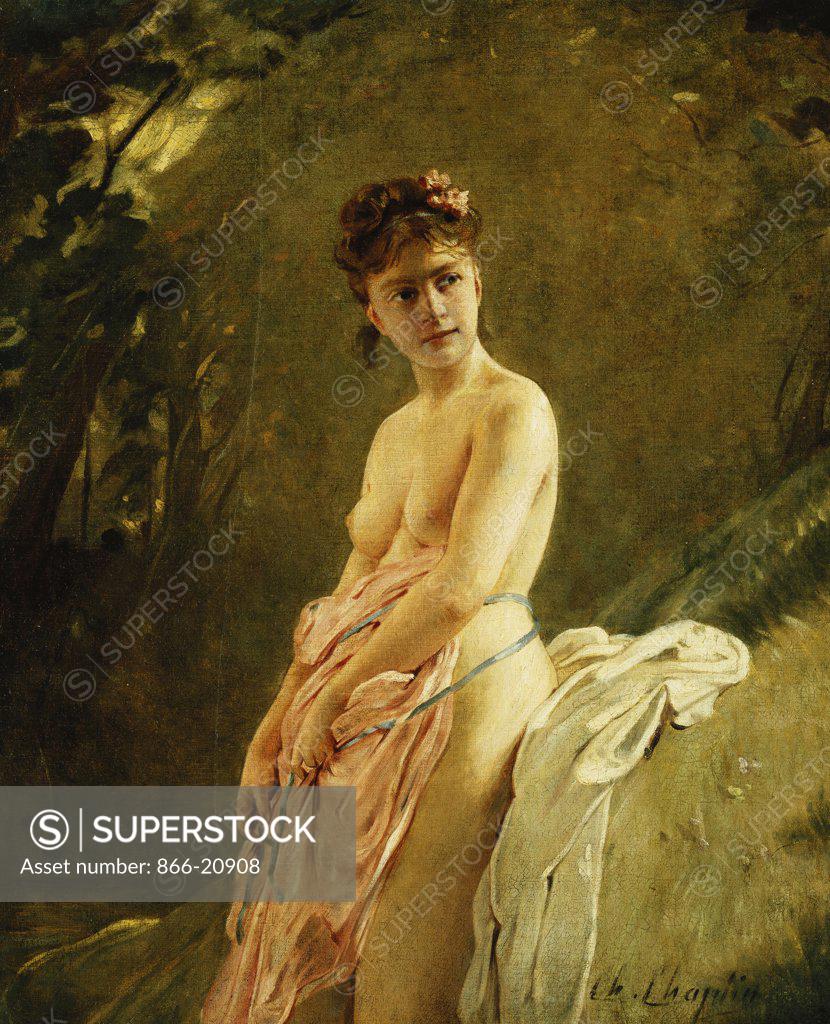 Stock Photo: 866-20908 The Bather. Charles Chaplin (1825- 1891). Oil on canvas. 46.3 x 38.1cm.