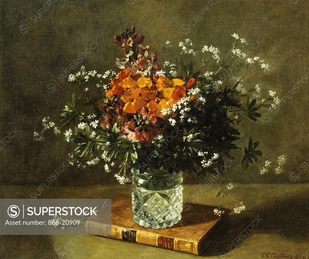 Stock Photo: 866-20909 A Floral Still Life. Emile Gustave Couder (1845-1903). Oil on canvas. Signed and dated 1872. 35.5 x 42cm.