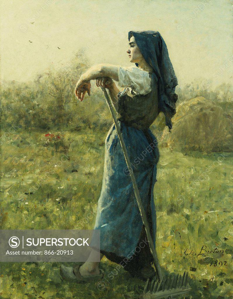 Stock Photo: 866-20913 The Harvester. Jules Breton (1827-1906). Oil on canvas. Signed and dated 1892. 50.2  x 39.4cm.