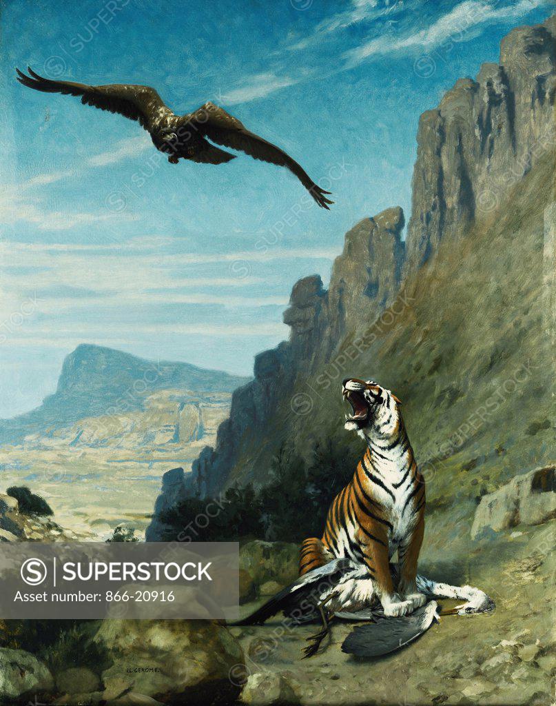 Stock Photo: 866-20916 Tiger and Vulture. Jean Leon Gerome (1824-1904). Oil on canvas. 92.8 x 73cm.