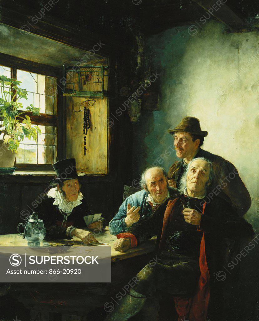 Stock Photo: 866-20920 A Game of Cards. Alfons Spring (1843-1908). Oil on panel. 90 x 73cm.